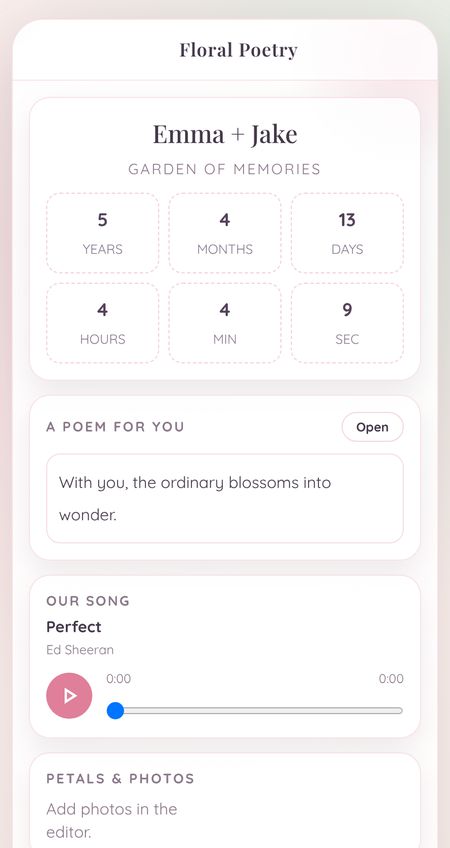 Floral Poetry digital love card design example