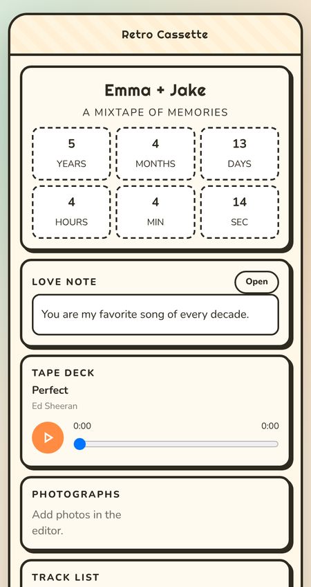 Retro Cassette digital love card design example